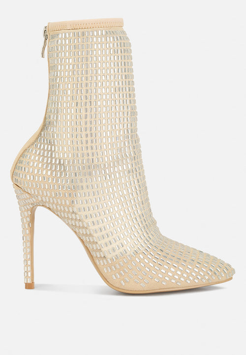 Fortunate Rhinestones Embellished Mesh Boots