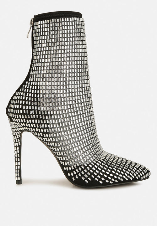 Fortunate Rhinestones Embellished Mesh Boots